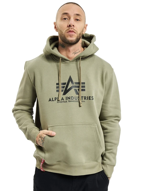 Alpha Industries Basic Hoody Hooded Sweat for Men Olive