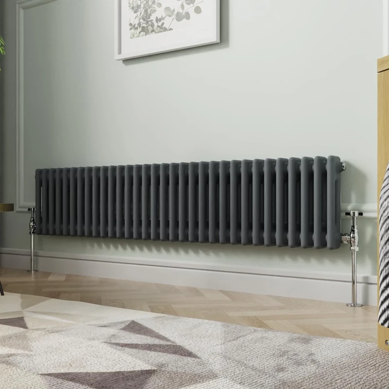 NRG 300 x 1460mm Traditional Anthracite Horizontal Cast Iron Style Radiator Double Panel