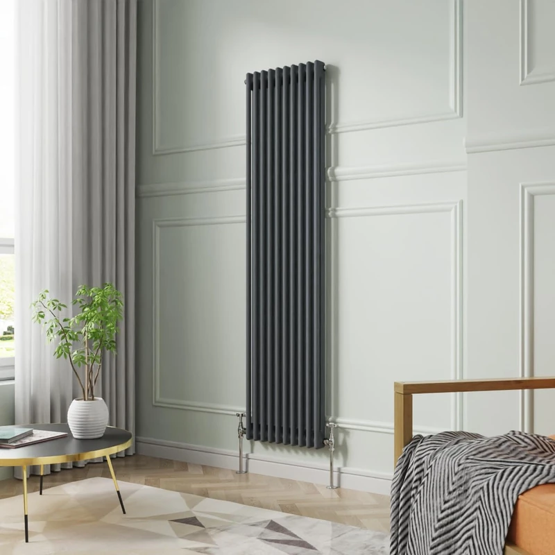 NRG 1800 x 470mm Traditional Anthracite Vertical Cast Iron Style Radiator Double Panel