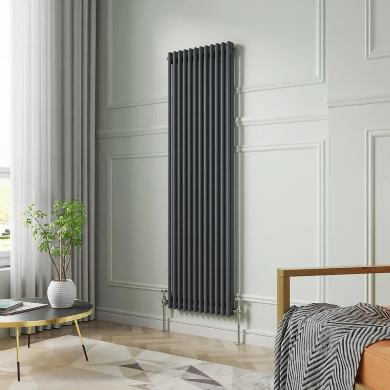 NRG 1800 x 560mm Traditional Anthracite Vertical Cast Iron Style Radiator Double Panel