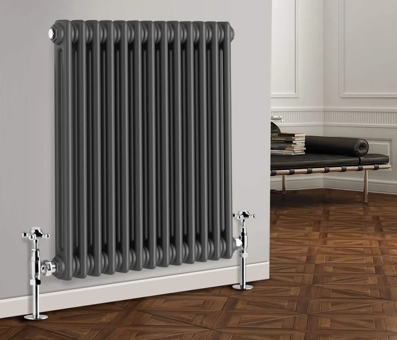 NRG 600 x 605mm Traditional Anthracite Horizontal Cast Iron Radiator Double Panel for Bathroom Living Room and Kitchen