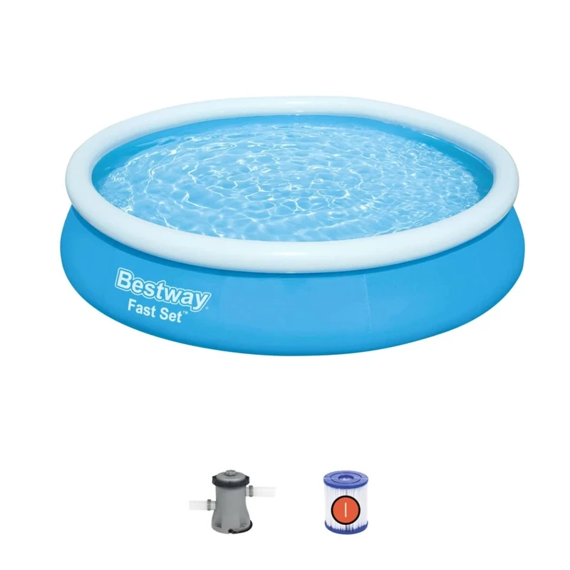 Bestway Round Kids Inflatable Paddling Pool with Filter Pump, Fast Set, 12 ft