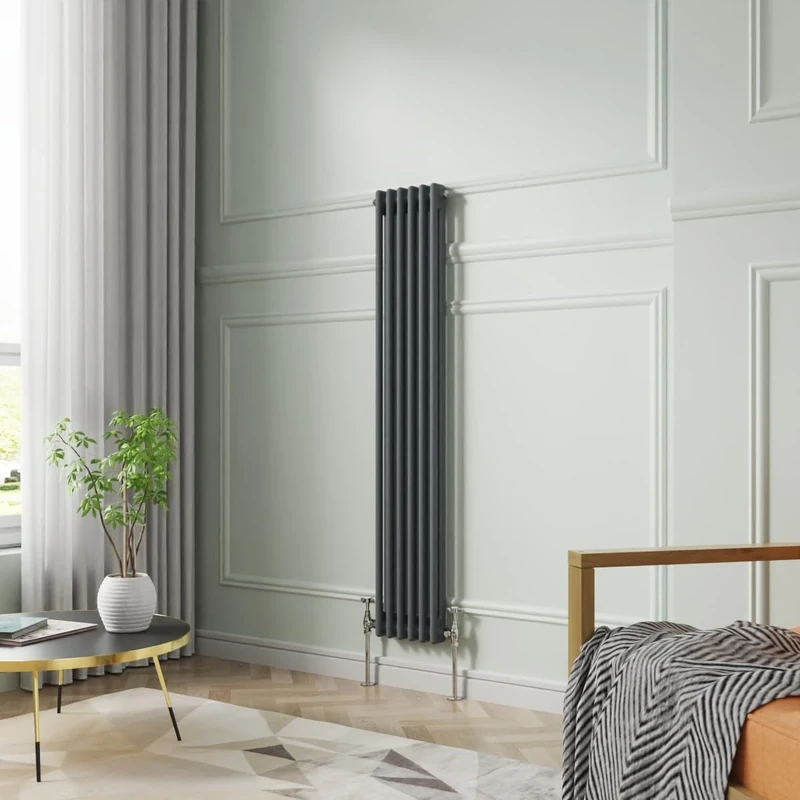 NRG 1500 x 290mm Traditional Anthracite Vertical Cast Iron Style Radiator Double Panel