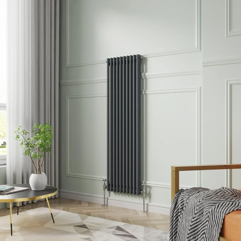 NRG 1500 x 470mm Traditional Anthracite Vertical Cast Iron Style Radiator Double Panel