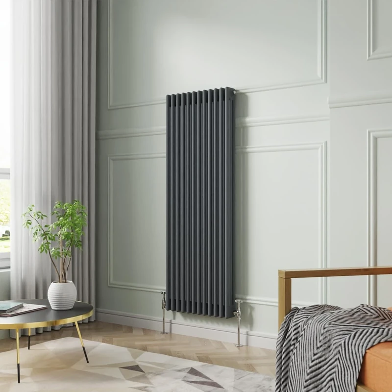 NRG 1500 x 560mm Traditional Anthracite Vertical Cast Iron Style Radiator Triple Panel