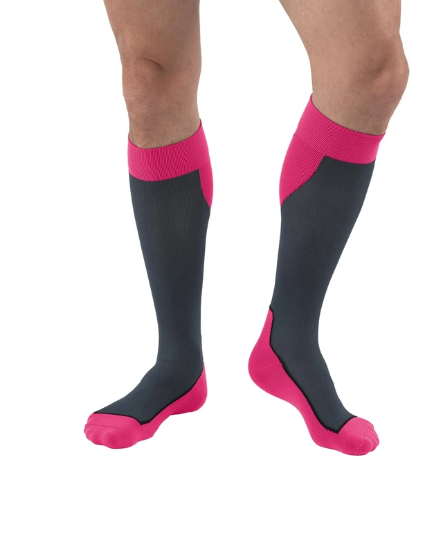 JOBST Sport Knee High 20-30 mmHg Compression Socks, Pink/Grey, Medium - Image 1