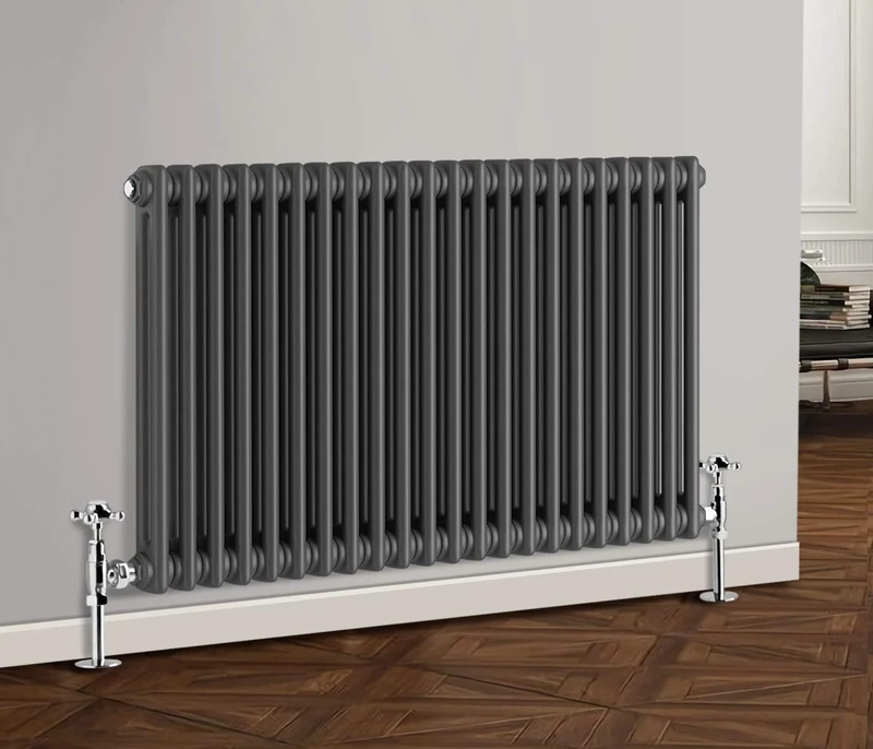 NRG 600 x 1010mm Traditional Anthracite Horizontal Cast Iron Radiator Double Panel for Bathroom Living Room and Kitchen