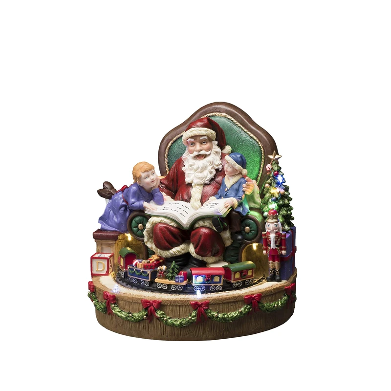 Konstsmide Lights Santa Reading Christmas Scene/Twelve LEDs/Transformer or Battery Operation/Optional Eight Song Music Function / 28.5cm Wide 28cm High, Polyresin, Multi, 4215-000EE