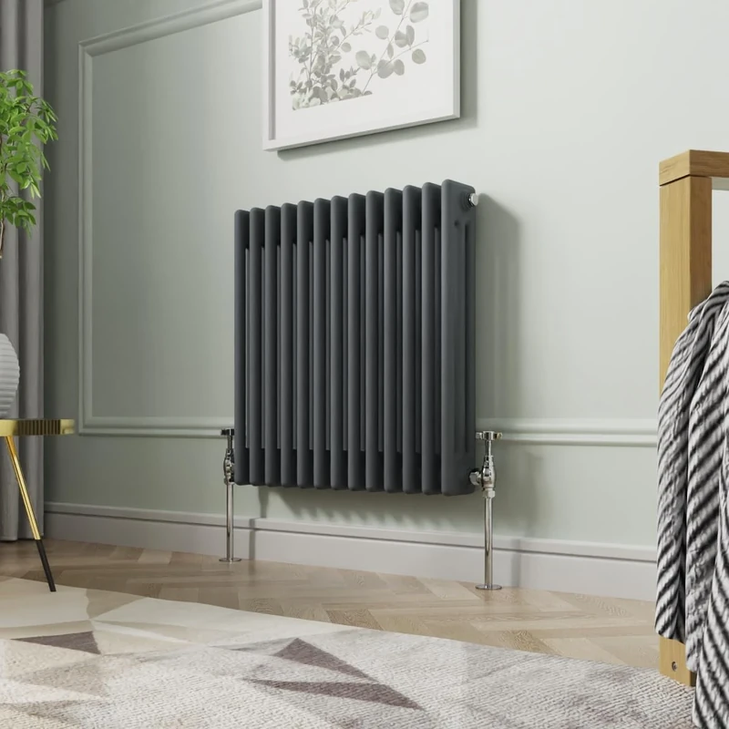 NRG 600 x 605mm Traditional Anthracite Horizontal Cast Iron Style Radiator Triple Panel
