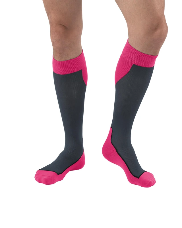JOBST Sport Knee High 20-30 mmHg Compression Socks, Pink/Grey, Large