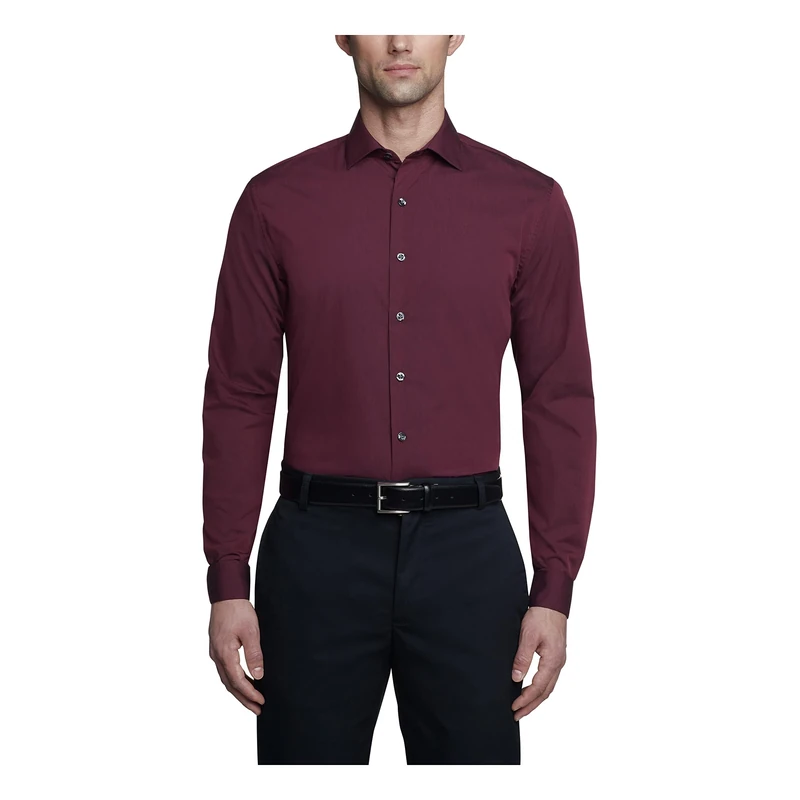 Kenneth Cole Men's Dress Shirt Slim Fit Solid, Burgundy, 17"-17.5" Neck 36"-37" Sleeve