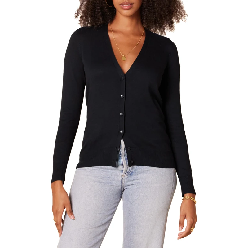 Amazon Essentials Women's Lightweight V-Neck Cardigan (Available in Plus Size), Black, L