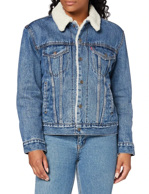 Levi's Women's Ex-bf Sherpa Trucker Denim Jacket, Blue (Addicted To Love 0005), XX-Small