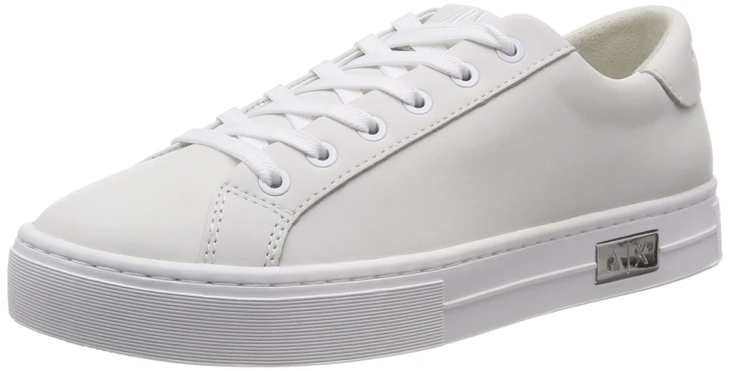 Armani Exchange Women's Cow Leather lace up Sneaker Trainers, White A222, 6 UK, (39 EU)