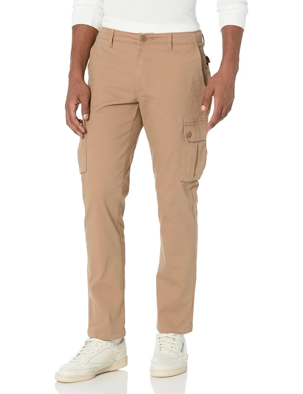 Amazon Essentials Men's Slim Fit Stretch Work Cargo Trousers (Available in Big & Tall), Dark Khaki Brown, 42W / 28L