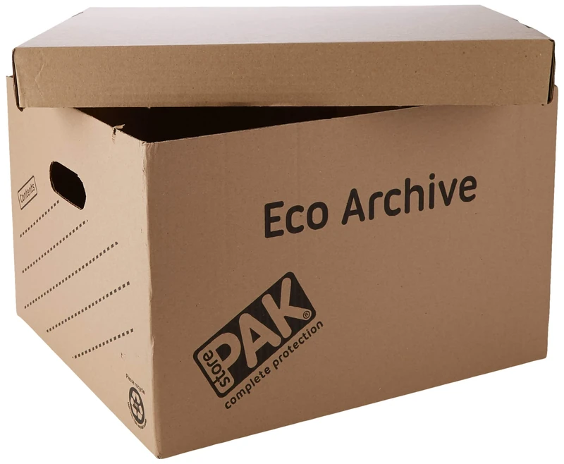 StorePAK Eco Archive / Storage Cardboard Boxes & Lids - Easy to Assemble, Home Storage, Office & Moving House ,33 Litres - H26 x W34 x D43cm