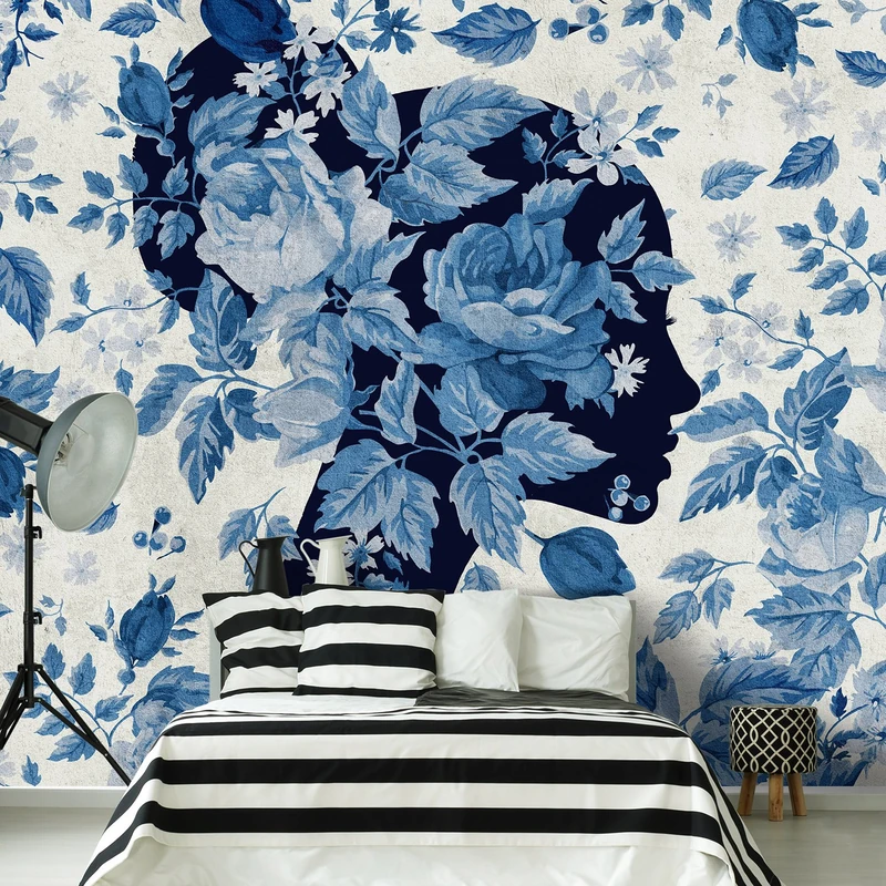 Wall81 Floral Portrait Wallpaper, Cellulose and Eco Textile Fibres, Light Blue, Size XL-cm 513 x 300 H - Image 1