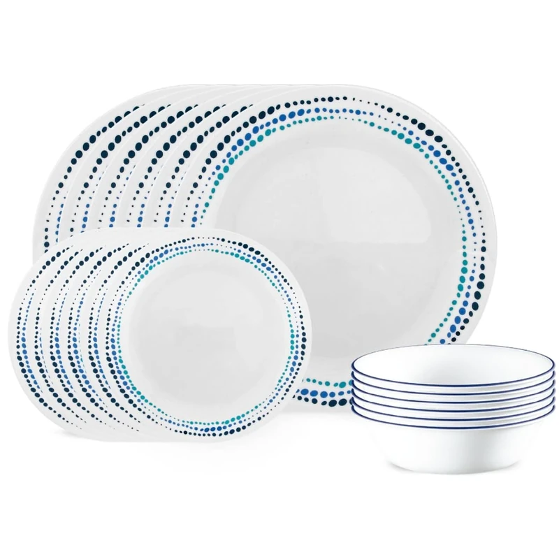 Corelle 18-Piece Dinner Set, Ocean Blues, Blue and White Service for 6, Chip Resistant Dinnerware, Includes 26cm Dinner Plates, 17cm Salad/Side Plates and 530ml Soup/Cereal Bowls