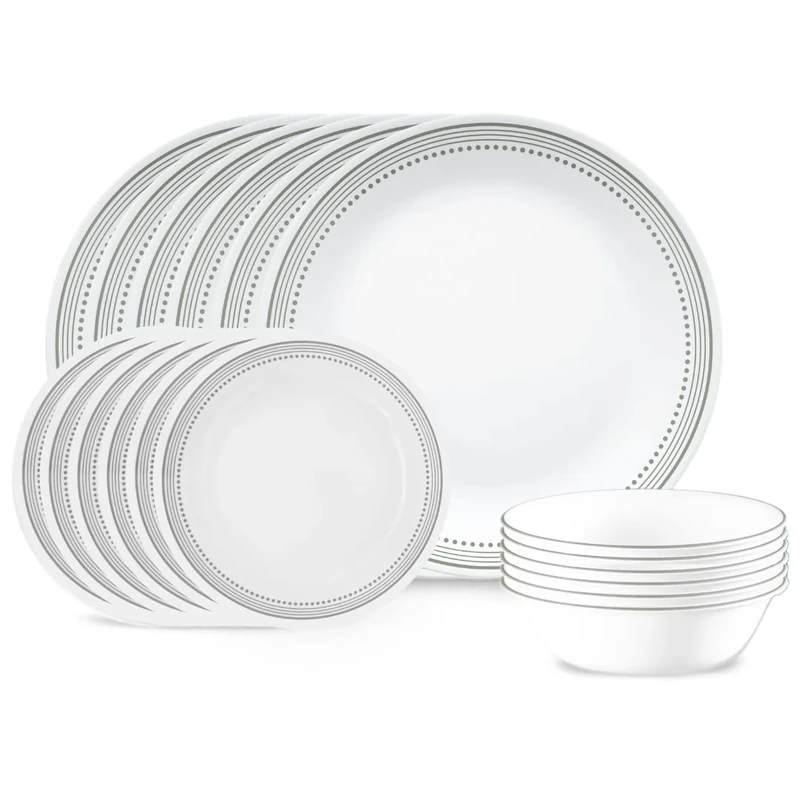 Corelle 18-Piece Dinner Set, Mystic Grey, Service for 6, Chip Resistant Dinnerware, Includes 26cm Dinner Plates, 17cm Salad/Side Plates and 530ml Soup/Cereal Bowls