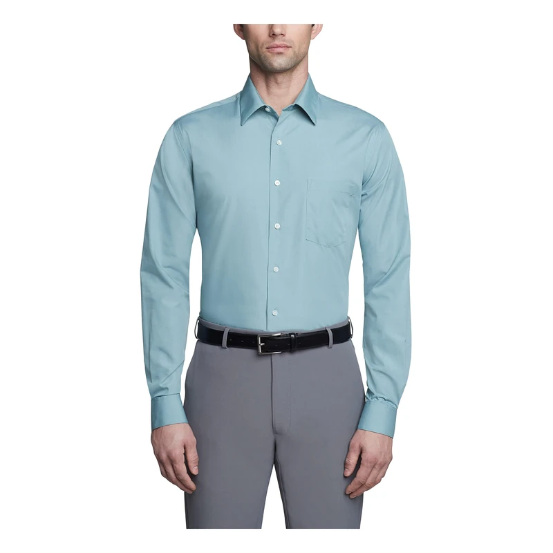 Van Heusen Men's Dress Shirt Fitted Poplin Solid, Ocean Mist, 18.5" Neck 32"-33" Sleeve