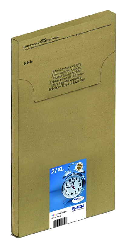 Epson 27XL Alarm Clock Genuine High Yield Multipack, Eco-Friendly Packaging, 3-colours Ink Cartridges, DuraBrite Ultra Ink,XL High Capacity