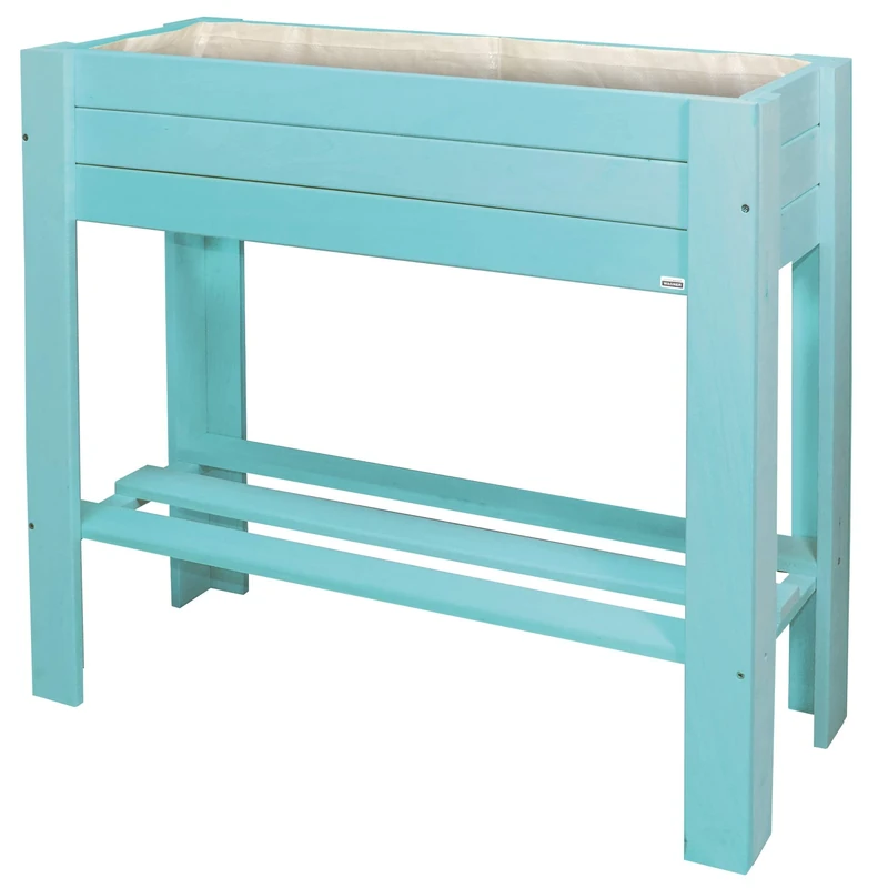 WAGNER GreenFAMILY - Raised bed - GreenBOX Light - coniferous wood, solid wood FSC®, aqua splash/turquoise, 70 x 83 x 34,5 cm, shelf, incl. plant bag - 25027001