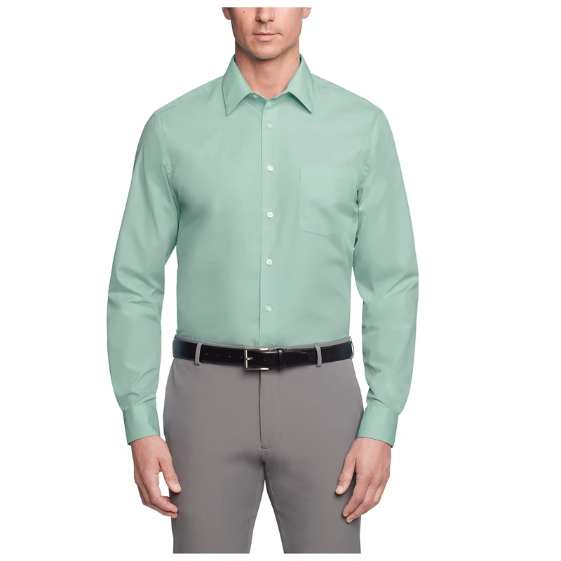 Van Heusen Men's Poplin Regular Fit Solid Point Collar Dress Shirt, Leaf, 16.5" Neck 36"-37" Sleeve