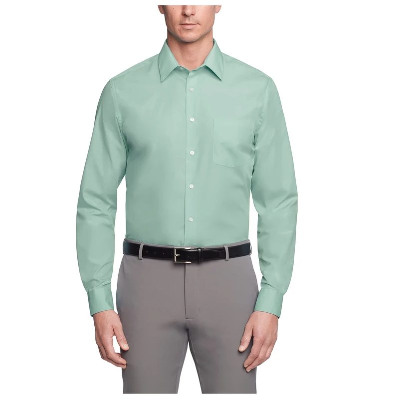 Van Heusen Men's Poplin Regular Fit Solid Point Collar Dress Shirt, Leaf, 15" Neck 32"-33" Sleeve