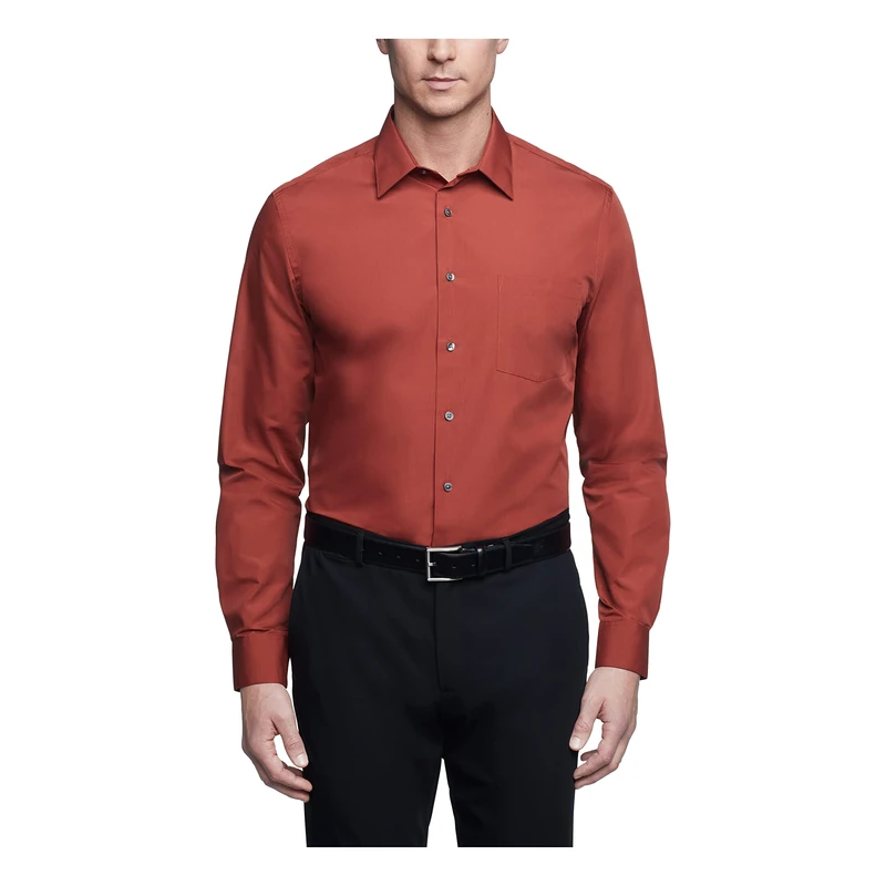 Van Heusen Men's Dress Shirt Regular Fit Poplin Solid, Persimmon, 15.5" Neck 36"-37" Sleeve