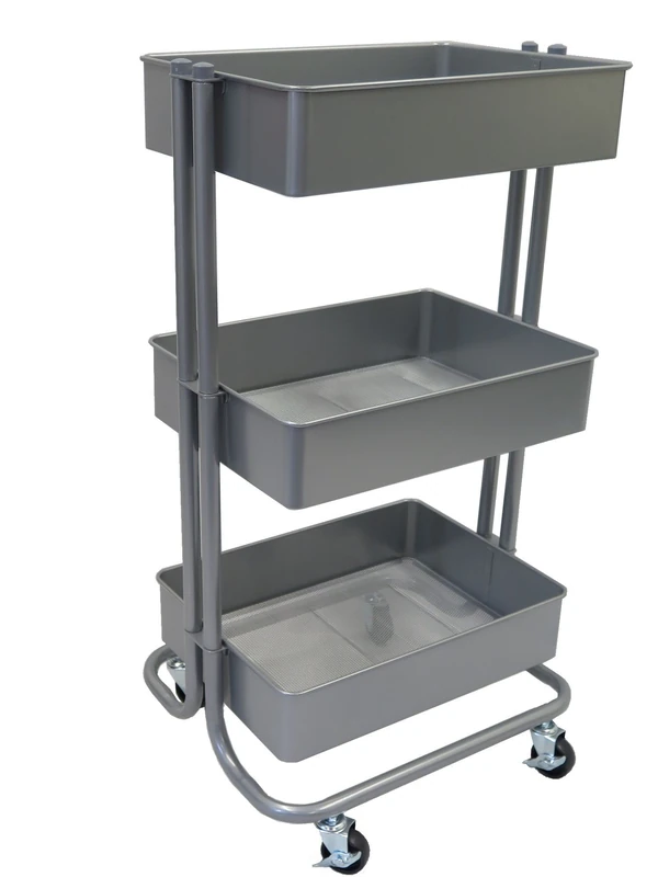 ASPECT Lena 3-Tier Storage Rolling Cart, for Office/Beauty Salon/Home, Grey, 43x35x78.5cm - Image 1
