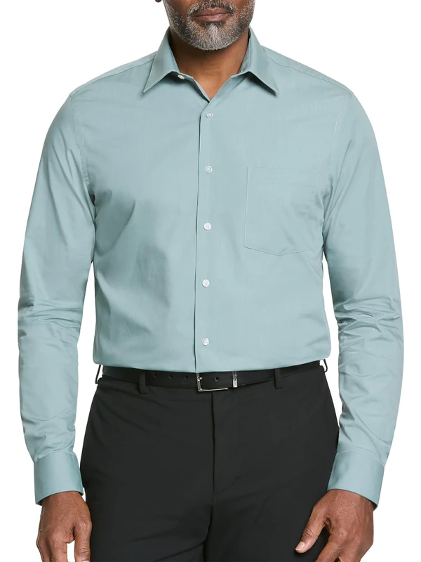 Van Heusen Men's Dress Shirt Regular Fit Poplin Solid, Ocean Mist, 15" Neck 32"-33" Sleeve