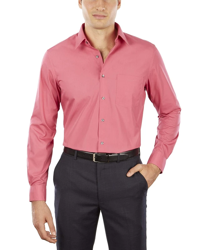 Van Heusen Men's Poplin Fitted Solid Point Collar Dress Shirt, Desert Rose, 15.5" Neck 34"-35" Sleeve - Image 1