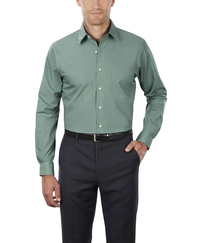 Van Heusen Men's Poplin Regular Fit Solid Point Collar Dress Shirt, Ocean Mist, 15.5" Neck 32"-33" Sleeve - Image 1