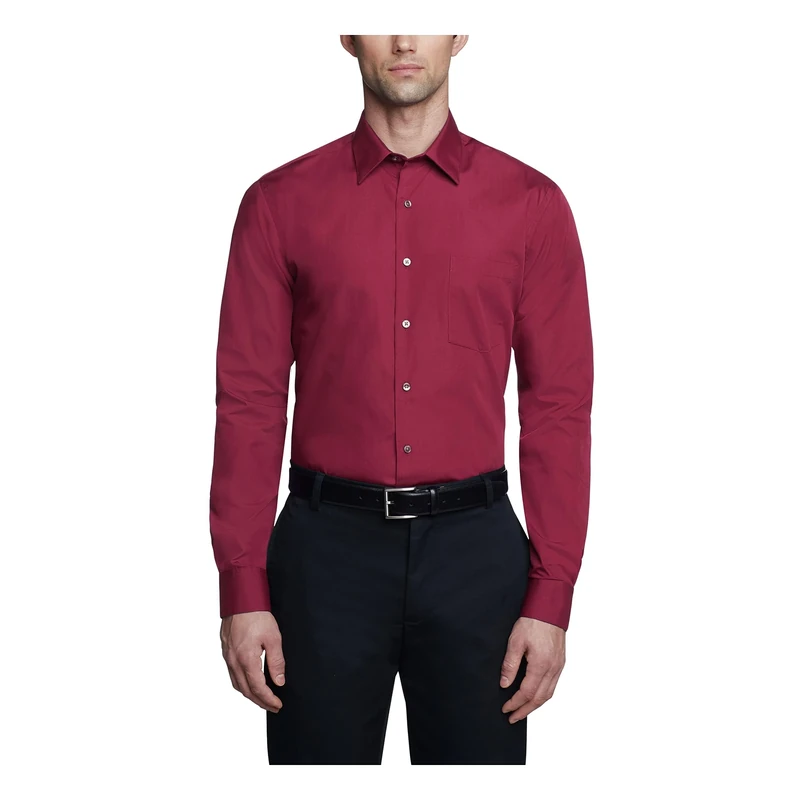Van Heusen Men's Dress Shirt Fitted Poplin Solid, Magenta, 14.5" Neck 34"-35" Sleeve