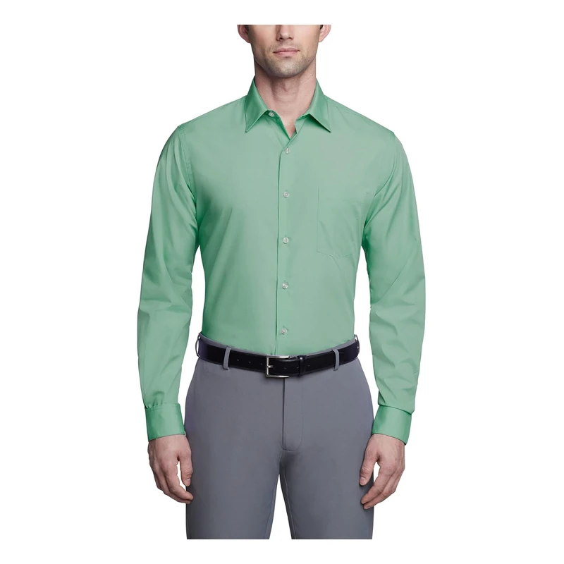 Van Heusen Men's Poplin Fitted Solid Point Collar Dress Shirt, Leaf, 15.5" Neck 36"-37" Sleeve