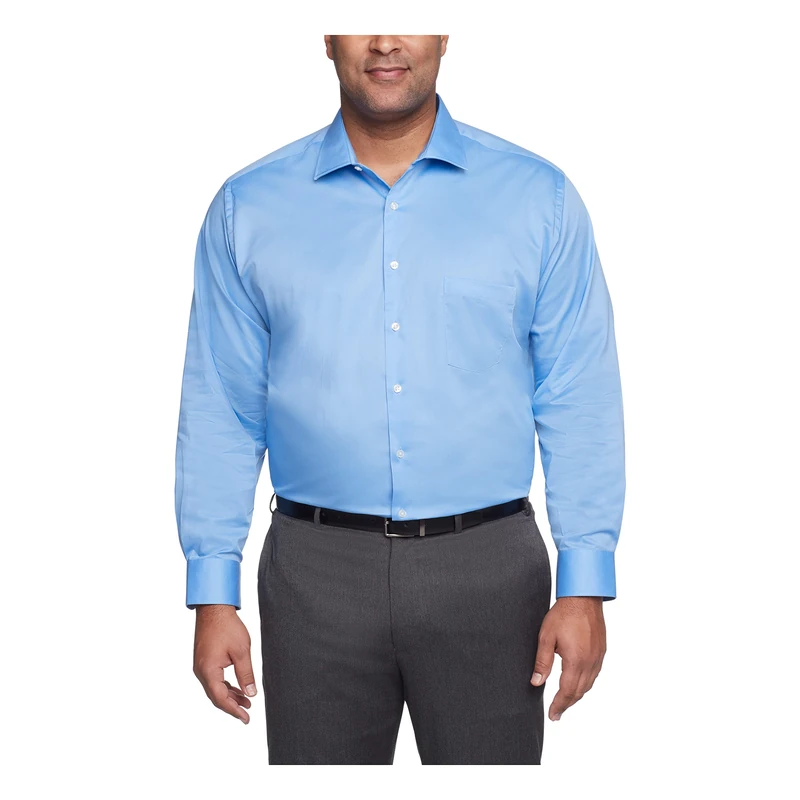 Van Heusen Men's Dress Shirts Big Fit Flex Solid Spread Collar, Blue Frost, 19" Neck 34"-35" Sleeve