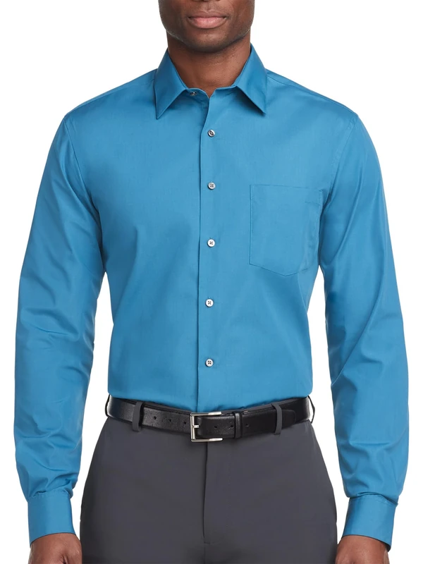 Van Heusen Men's Dress Shirt Regular Fit Poplin Solid, Deep Sea, 18" Neck 34"-35" Sleeve