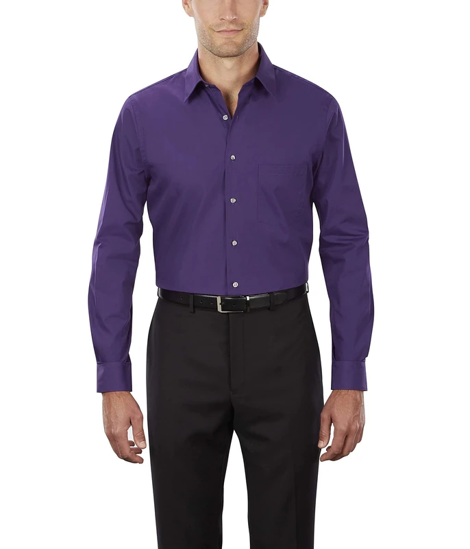 Van Heusen Men's Dress Shirt Regular Fit Poplin Solid, Purple Velvet, 17" Neck 32"-33" Sleeve