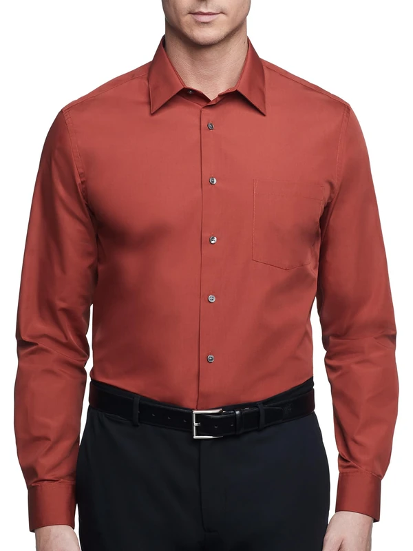 Van Heusen Men's Dress Shirt Regular Fit Poplin Solid, Persimmon, 16.5" Neck 32"-33" Sleeve