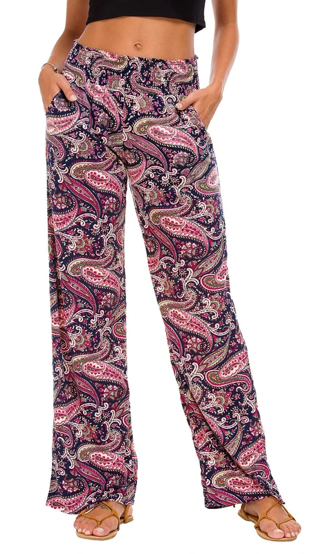 Urban Coco Women's Boho Palazzo Pants Wide Leg Beach Pants High Waisted Lounge Pants with Pockets, #6, M