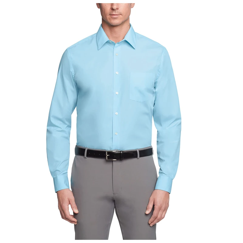 Van Heusen Men's Dress Shirt Regular Fit Poplin Solid, Mist, 17.5" Neck 32"-33" Sleeve