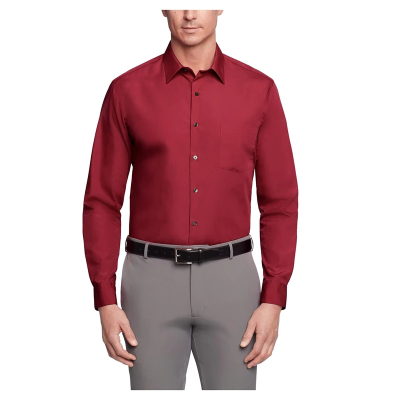 Van Heusen Men's Dress Shirt Regular Fit Poplin Solid, Magenta, 18" Neck 32"-33" Sleeve