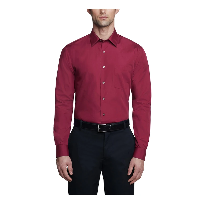 Van Heusen Men's Dress Shirt Fitted Poplin Solid, Magenta, 16 Neck 36-37 Sleeve