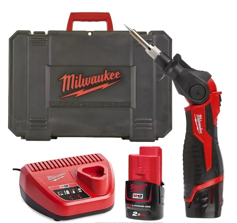 Milwaukee 4933459761 M12 SI-201C Cordless Soldering Iron with 1 x Battery and Charger in Case, Red/Black
