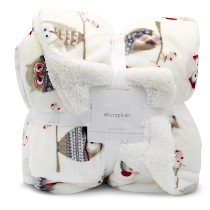 Ukeler Flannel Sherpa Throw 50'' x 70''- Owl Printed Soft Plush Flannel Blanket Throws for Bed/Couch/Sofa/Office/Camping