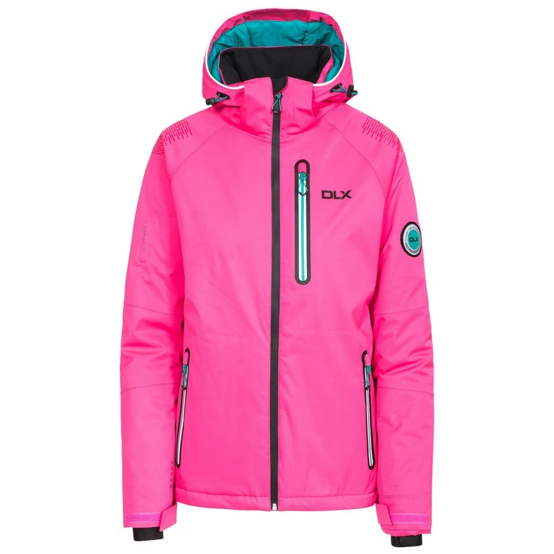 Trespass Nicolette, Fuchsia, XXL, Warm Waterproof Ski Jacket with RECCO Avalance Rescue System, Removable Hood, Underarm Ventilation Zips, Audio Channel, Goggle Pocket, Removable Snow Catcher & Ski Pass Sleeve Pocket for Ladies, Pink, XX-Large / 2X-Large / 2XL