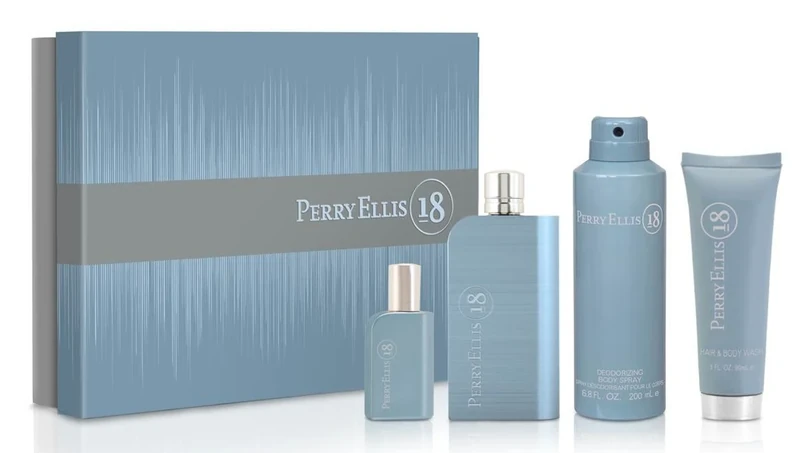 Perry Ellis 18 by Perry Ellis for Men - 4 Pc Gift Set 3.4oz EDT Spray, 7.5ml EDT Spray, 6.8oz Body Spray, 3oz Hair and Body Wash, I0098878