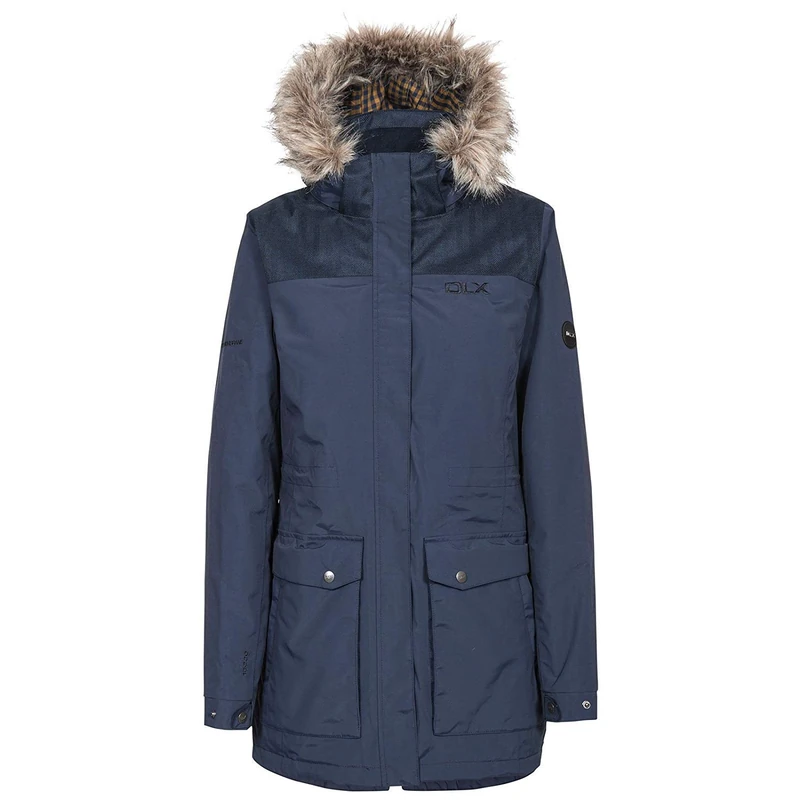 Trespass Garner, Navy, S, Waterproof Jacket with Removable Hood & Removable Fake Fur Trim for Ladies, Blue, Small