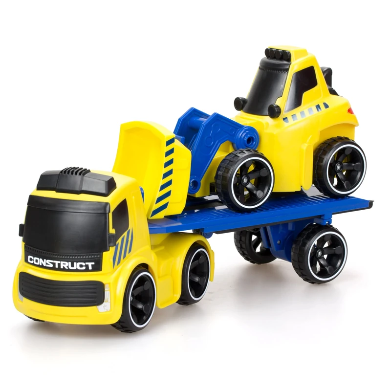Tooko SilverLit Remote Control Truck with Sound Effects and Trailer with Bulldozer, Preschool Truck - Yellow - Image 1