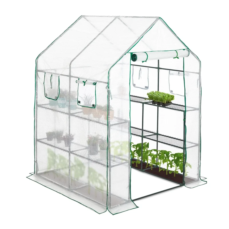 Relaxdays Walk-In Greenhouse 4 Window Bench, Stool, Display Racks, Tomato House Greenhouse Film 2 m², HBT 190X140X140 cm 4 2 – Transparent